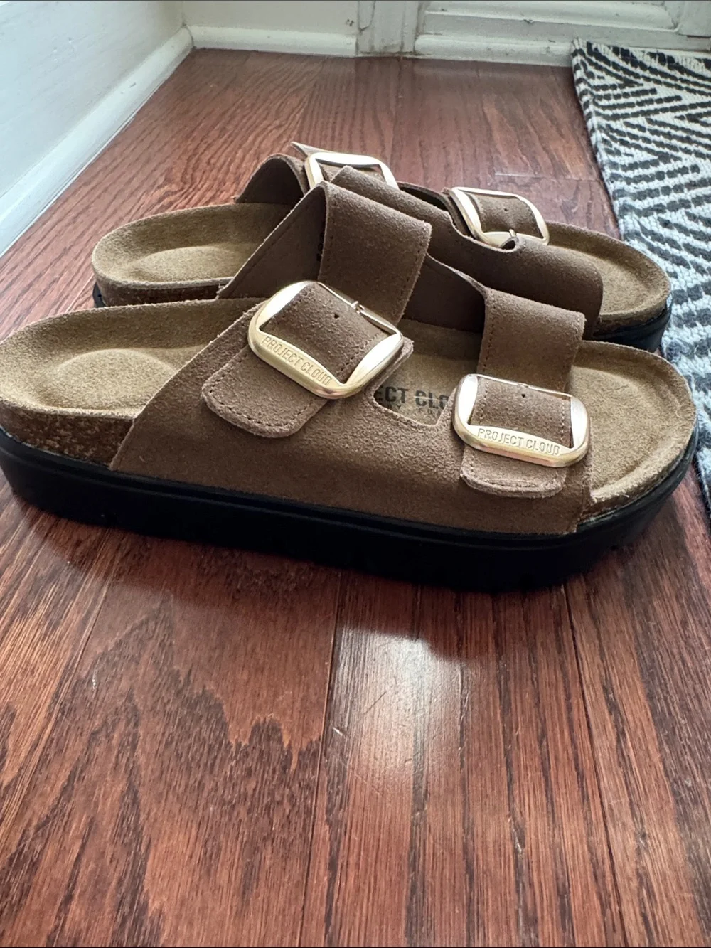 Women’s Suede Double Buckle Platform Sandals in Brown